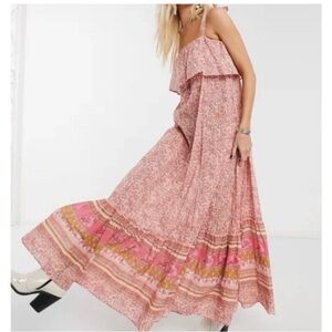 Free People Tangier Babydoll Maxi Dress in Rose Combo size Small